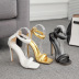 square head one-word belt solid color pu leather high heel sandals NSZLX118731