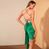 solid color backless belt pleated slip slim dress NSWX118736