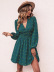 Summer solid color long-sleeved V-neck polka dot jacquard high-waist dress NSNCK118815