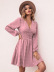 Summer solid color long-sleeved V-neck polka dot jacquard high-waist dress NSNCK118815