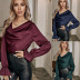 spring solid color pile collar long-sleeved satin straight top  NSNCK118816