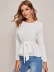 white long-sleeved round neck belted commuter top NSNCK118829