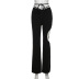 hollow pearl chain high waist lace-up solid color pants NSSS118877