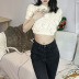 design flower hollow slim short sleeve solid color knitted top NSSS118887