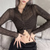 long-sleeved lapel slim solid color perspective top NSSS118888