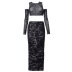 printing round neck pullover long sleeves crop top low waist sheath long skirt set NSSWF118896