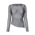solid color round neck long-sleeved fishnet hollow out top NSSWF118897