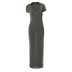 Solid Color Lapel Short Sleeve Side Slit High Waist Dress NSSWF118905