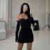 black with a pair of oversleeve word neck wrapped chest package hip tight dress  NSSSN118910