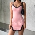summer lace stitching pink split tight sling dress  NSSSN118913