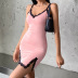 vestido ajustado con tirantes divididos en rosa con costuras de encaje de verano NSSSN118913