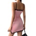 summer lace stitching pink split tight sling dress  NSSSN118913