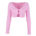 spring sexy pink long-sleeved V-neck ultra-short cardigan top  NSBJD118953