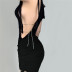 sexy black V-neck chain hollow tight sling dress NSBJD118957
