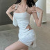 summer white sleeveless halterneck hollow short dress NSBJD118960