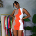 sleeveless round neck drawstring tight color matching dress NSHTL119059