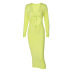 deep V lace-up long-sleeved slim hollow solid color dress NSHTL119062