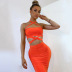 lace-up cross hanging neck backless slim solid color top and skirt suit NSHTL119065