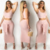 summer solid color vest and tight knotted long skirt two-piece set NSFYZ119089