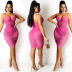 solid color perspective mesh drawstring sling vest and pleated skirt two-piece set NSFYZ119096