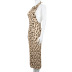 slim hanging neck backless leopard print mesh perspective dress NSKKB119141