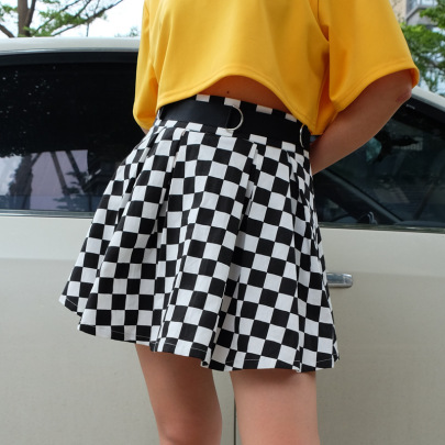 Plaid Printed Pleated Slim Short Skirt NSXWL118621