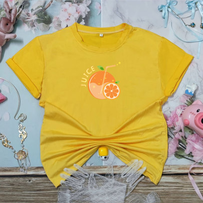 Fruit Print Short Sleeve Round Neck Simple Versatile T-shirt NSYIS122724