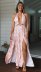 vestido largo con abertura rosa y cuello halter estampado NSJKW119157