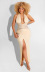 vestido transparente de color liso con abertura escotada y cuello colgante sin espalda NSXLY119196