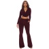 long sleeve low-cut slim solid color Velvet top and pant set NSXLY119201