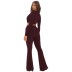 long sleeve low-cut slim solid color Velvet top and pant set NSXLY119201