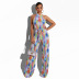 Printed sleeveless hanging neck lace-up wide-leg Jumpsuit NSXLY119205