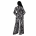 printing loose long sleeve lace-up wide-leg jumpsuit NSXLY119208