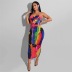 Print Backless hollow tube top slit tight Dress NSXLY119210