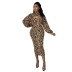 Leopard Print Puff Sleeve top and slip dress Two Piece Set NSXLY119212