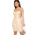 solid color tight-fitting PU leather full zipper sheath dress NSXLY119215