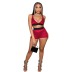 sexy contrast color mesh vest and shorts two-piece set  NSYDF119219
