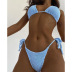 conjunto de dos piezas de bikini de color sólido delgado con cordones sin espalda y cuello colgante NSBTY119230