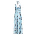 hanging neck lace-up V-neck backless slit solid color/floral chiffon dress NSJS119242
