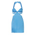 hanging neck backless lace-up wrap chest slit solid color dress NSJS119248