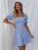 summer solid color square neck ruffled short-sleeved waist-girding dress NSNCK119300