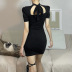 hollow lace-up slim short sleeve solid color dress NSSS119327