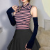  slim lapel hollow stripes top with sleeve covers NSSS119330