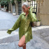 solid color sequined lapel long-sleeved shirt dress  NSBLS119350