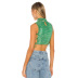 green sleeveless high neck sequined lace-up vest  NSBLS119357