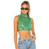 green sleeveless high neck sequined lace-up vest  NSBLS119357