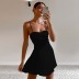 spring solid color low-cut hollow ruffled sling dress  NSBLS119358