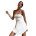 spring solid color low-cut hollow ruffled sling dress  NSBLS119358