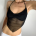 solid color Mesh low-cut halterneck wrapped chest camisole  NSSSN119390