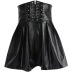 black PU leather high-waist breasted girdle leather skirt NSSSN119392